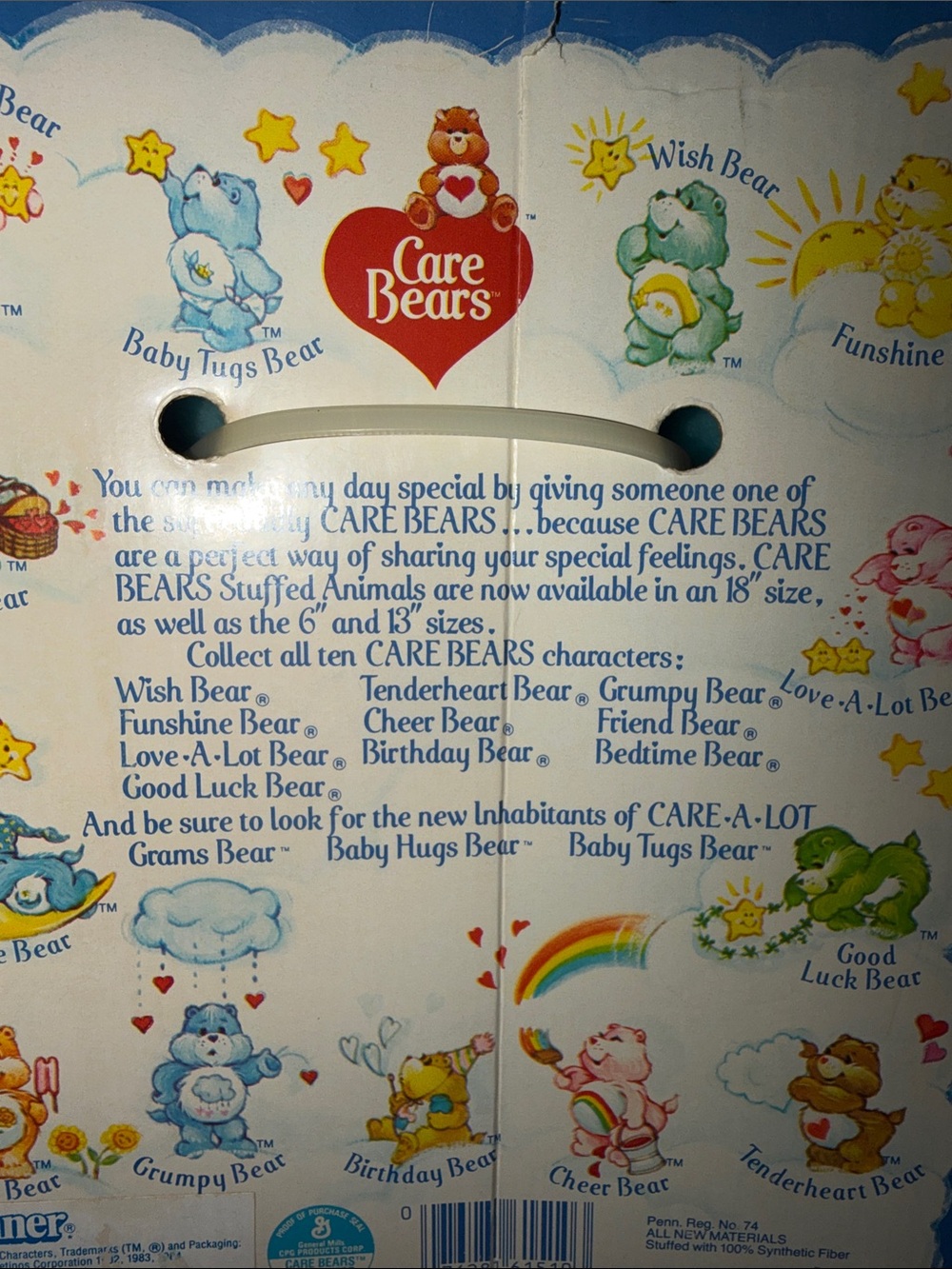 Vintage 1980’s Care Bears Wish Bear Light Blue Plush with Yellow Rainbow Belly - Picture 4 of 7